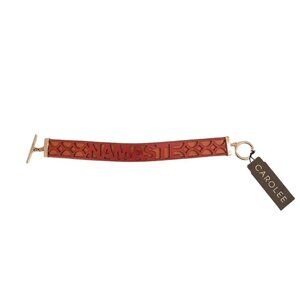 Carolee Orange Red Namaste Leather Cuff Bracelet